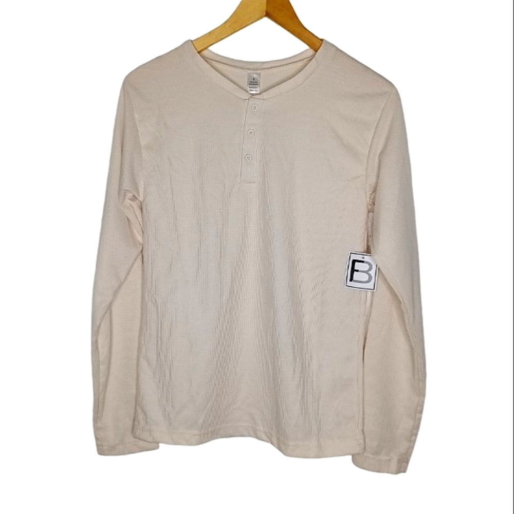 B Men's Casual, Ribbed, 3 Button, Long Sleeve Top/Shirt